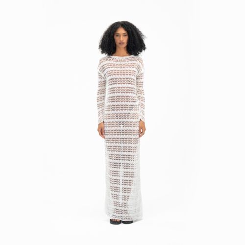 Crochet Maxi Dress-White-S/M