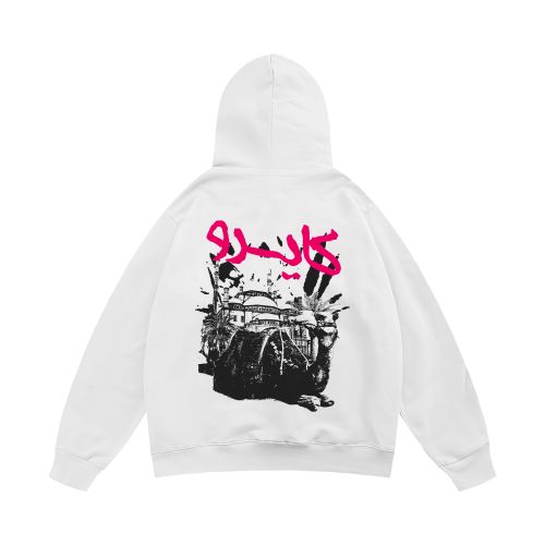 Oversized Cotton Hoodie For Unisex - Cairo Deisgn-White-M