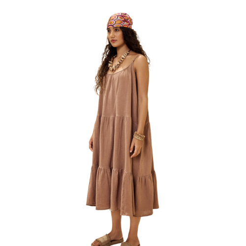 double voile cotton dress-M/L-Khaki
