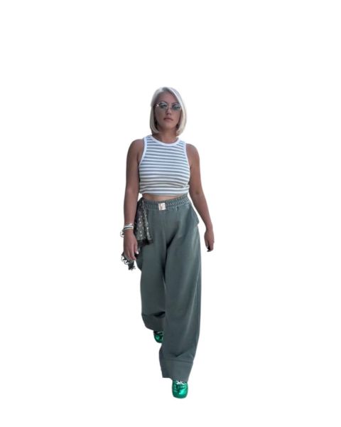 Wide-Leg Split Hem Pants -Olive-S/M