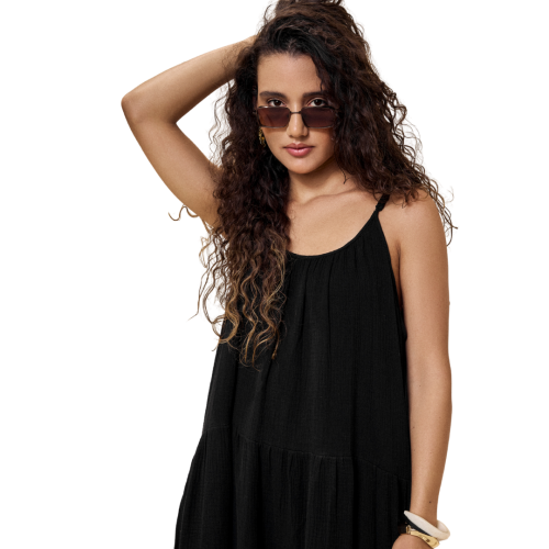 double voile cotton dress-M/L-Black