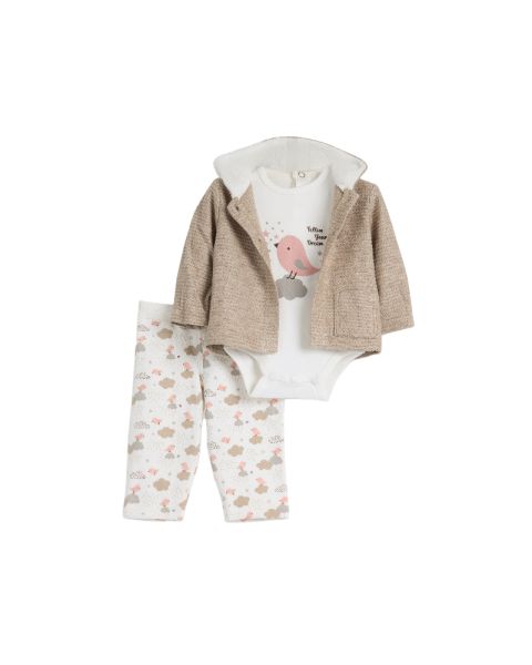 Happy Bird Hooded Printed Set-0-3 mth