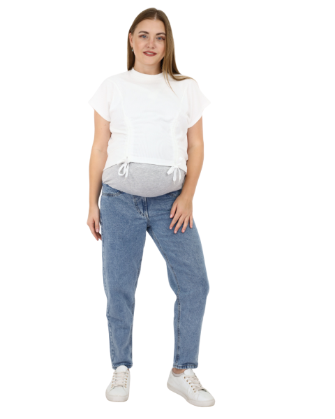 maternity boyfriend jeans-Light Gray-44