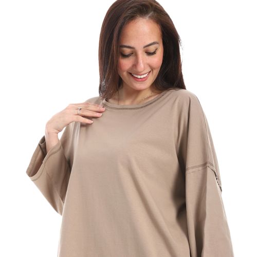 تيشرت اوفر سايز كاجول برقبه دائريه من Defect