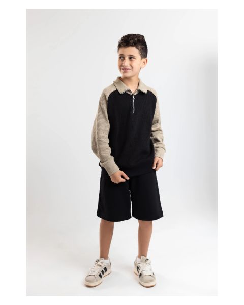 Quarter-Zip Textured Sweatshirt-Black-4 yrs