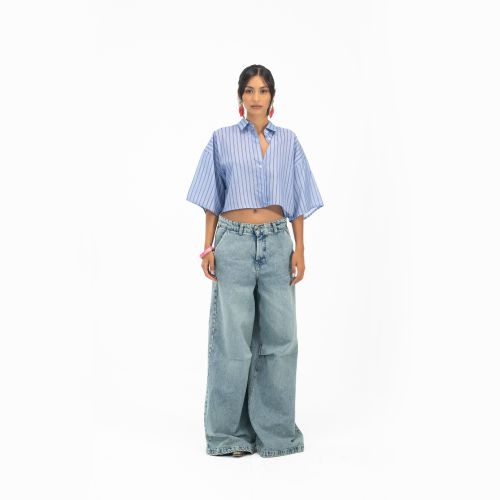 Boxy Fit Shirt-Blue-S