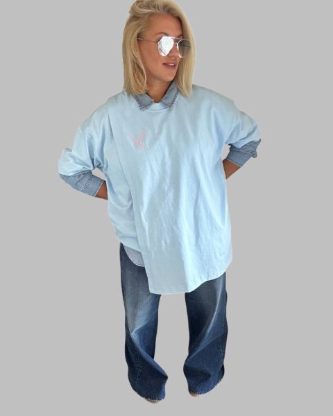 Oversized Graphic Tee with Front Y Logo-baby blue-S/M