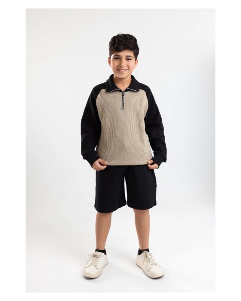 Quarter-Zip Textured Sweatshirt-Beige-4 yrs