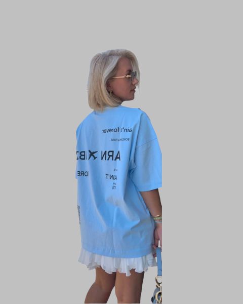 Oversized Graphic Tee with Front Y Logo-baby blue-S/M