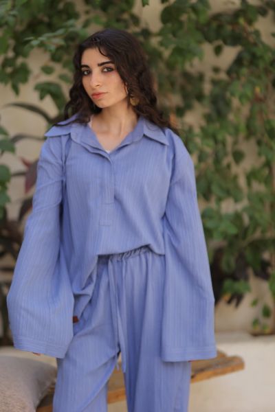 Comfy Blouse With Buttons-baby blue-One Size