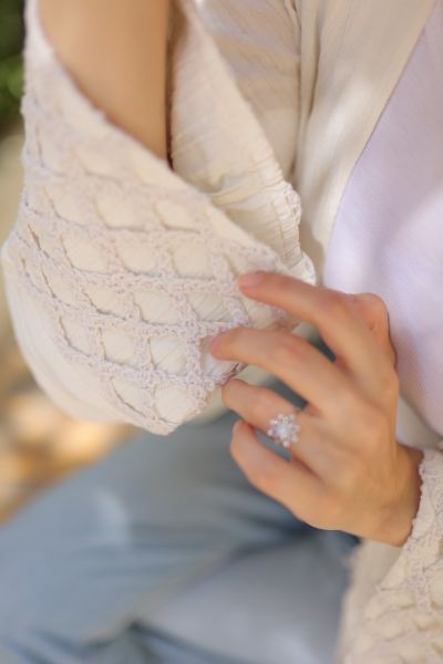 Hand-made Sleeve Crinkle Cardigan-White-One Size