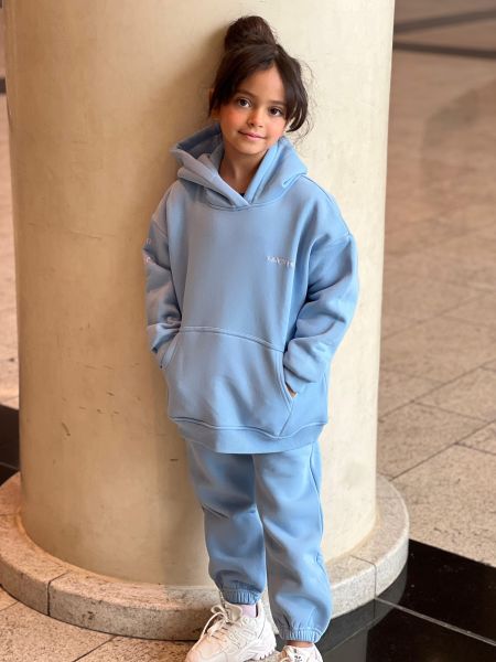 Born to shine hoodie set-Blue-4 yrs