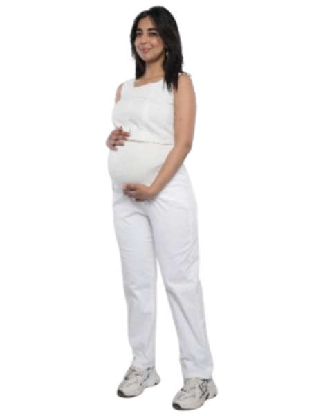 maternity mom-fit pants-White-34 in - L