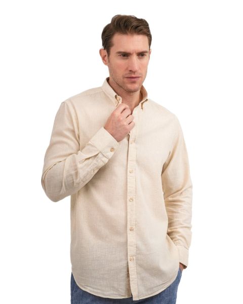 Plain Oxford Shirt-Beige-M