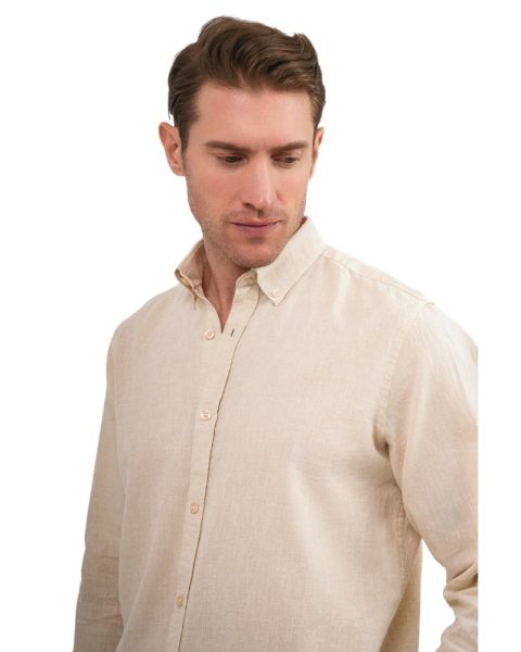 Plain Oxford Shirt-Beige-M