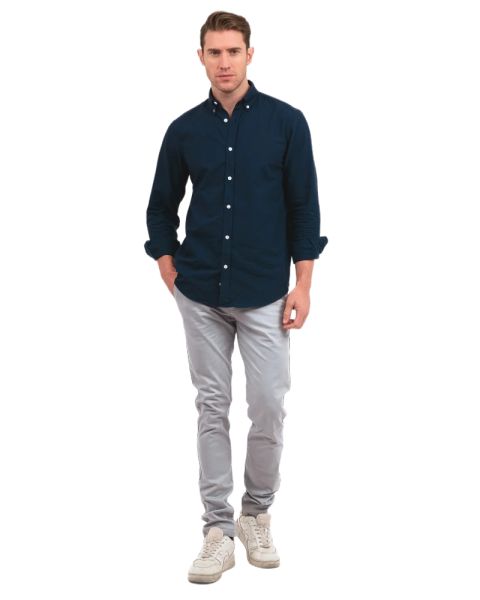Plain Oxford Shirt-Navy-M