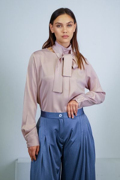 Satin wild leg pants-Blue-S