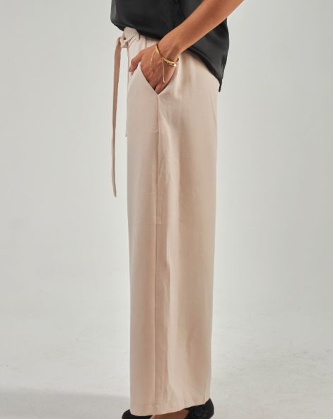 semi formal Wide leg pants -Beige-S