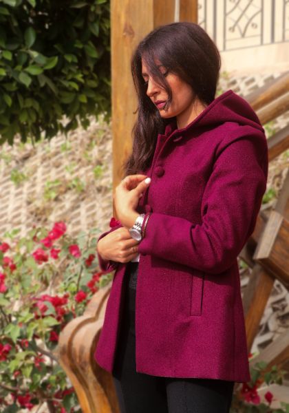 Burgundy Luxe  Hooded Coat-S