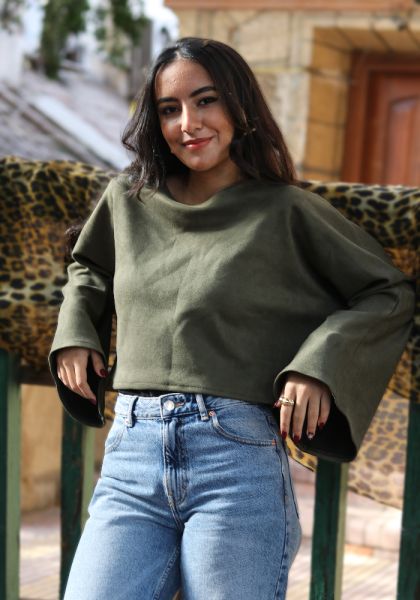 Cropped Suede Top - Olive Green