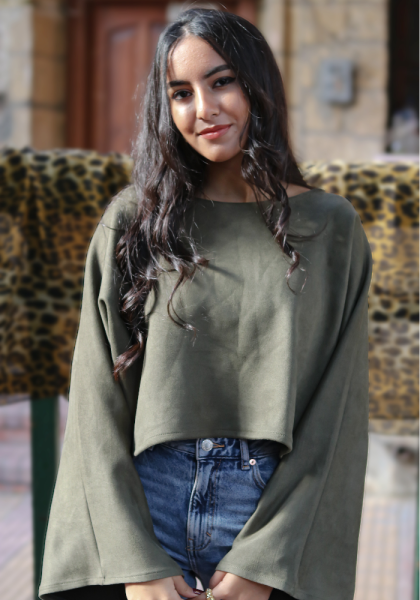 Cropped Suede Top - Olive Green