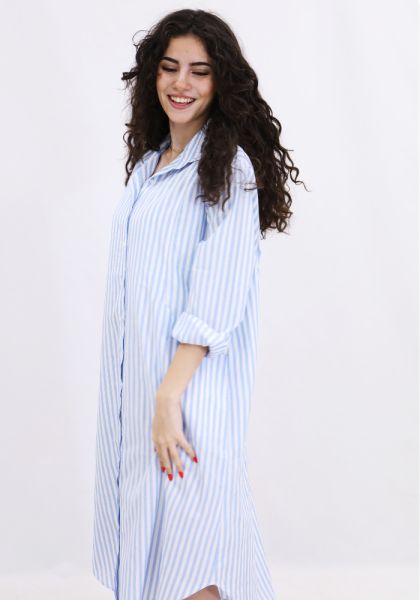 Sky Blue Striped  Oversized Shirt Dress