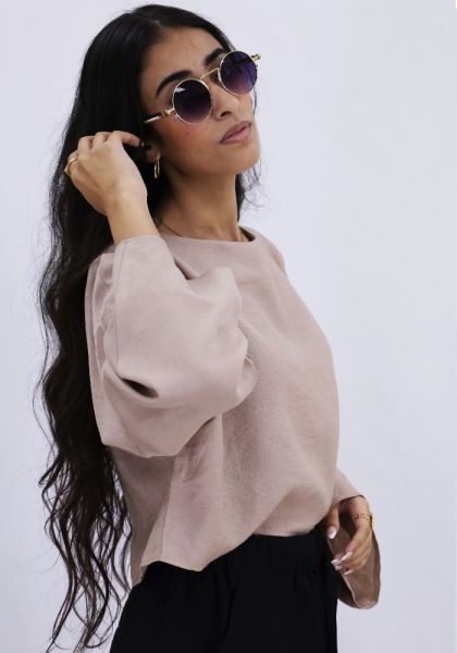 Sahara Breeze Sleeved Beige Crop Top
