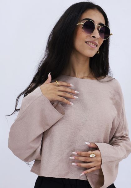 Sahara Breeze Sleeved Beige Crop Top