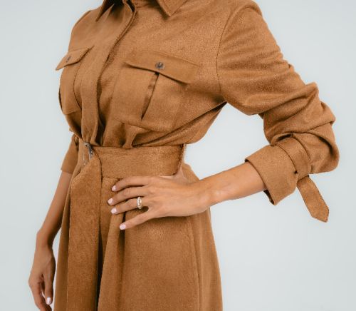 Luxe Oversized Shirt Dress- Brown-S