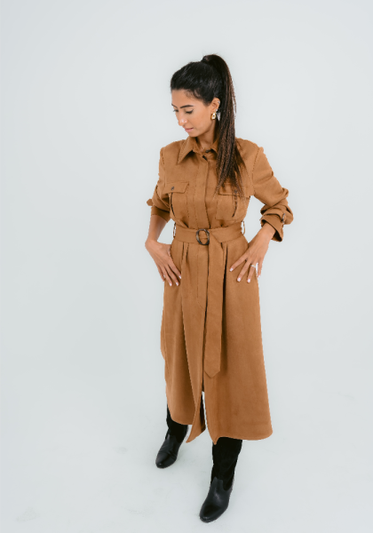 Luxe Oversized Shirt Dress- Brown