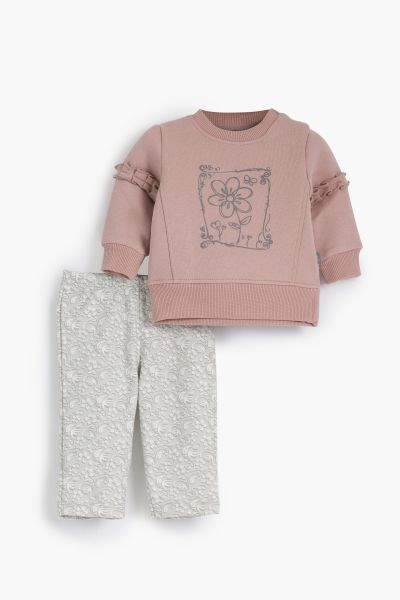 White Flower Rouned Printed Set-0-3 mth