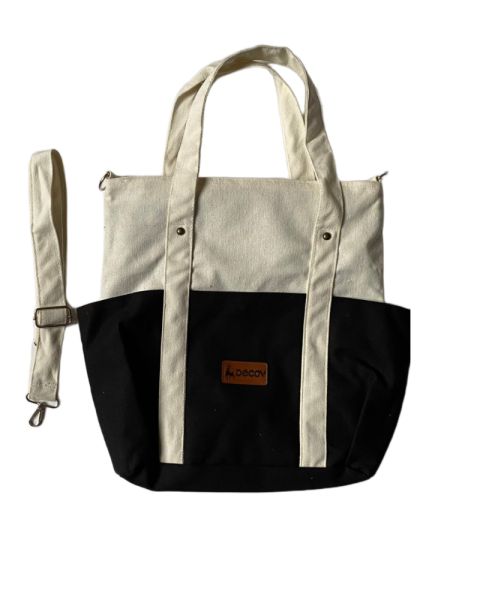 Canvas Tote Bag, Two-Tone Colored and Detachable Strap