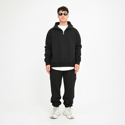    BASIC QUARTER ZIP SWEATSHIRT-Black-M
