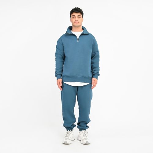   BASIC QUARTER ZIP SWEATSHIRT-Indigo-M