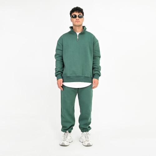    BASIC QUARTER ZIP SWEATSHIRT-Green-M