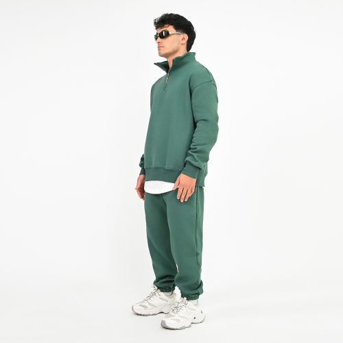    BASIC QUARTER ZIP SWEATSHIRT-Green-M