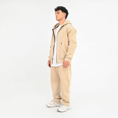 SWEATSHIRT WITH ZIBBER -Beige-M