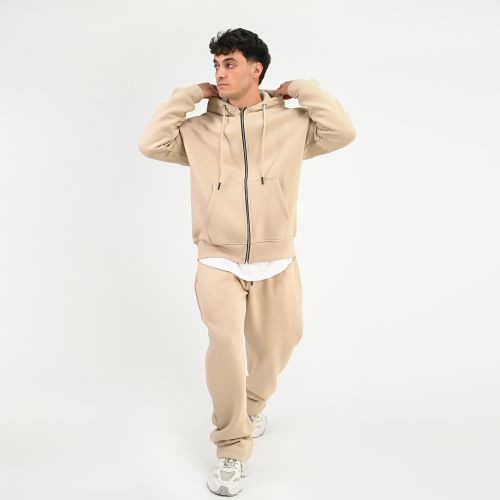 SWEATSHIRT WITH ZIBBER -Beige-M