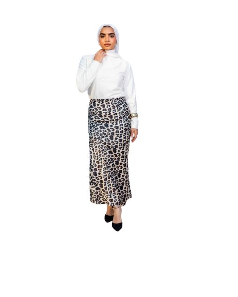 Leopard Satin Midi Skirt