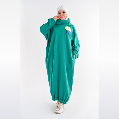 Hoodie Dress-Green-One Size