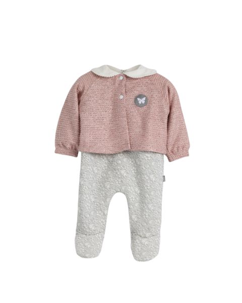 White Flower Jacket +  Romper-0-3 mth