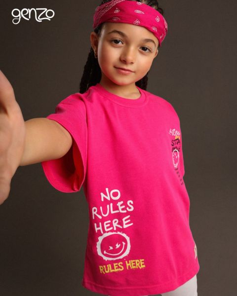 Girls Oversize Tee-Red-6 yrs