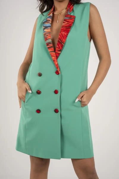Green Vest Dress-Green-S