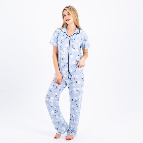 Classic Half-Sleeve Cotton Pajama Set-baby blue-S
