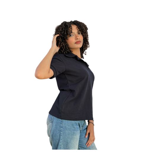 Black Plain Polo Top