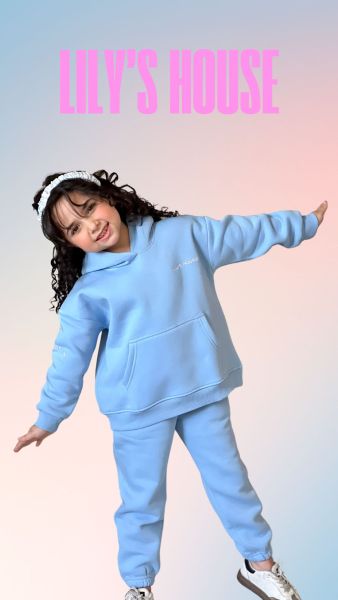 Born to shine hoodie set-Blue-4 yrs