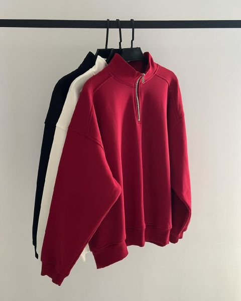 easy Quarter Zip Sweatshirt-Red