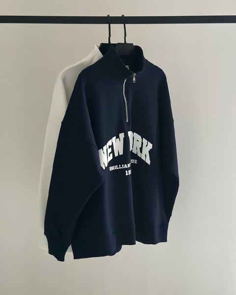 new york Quarter Zip Sweatshirt-Navy