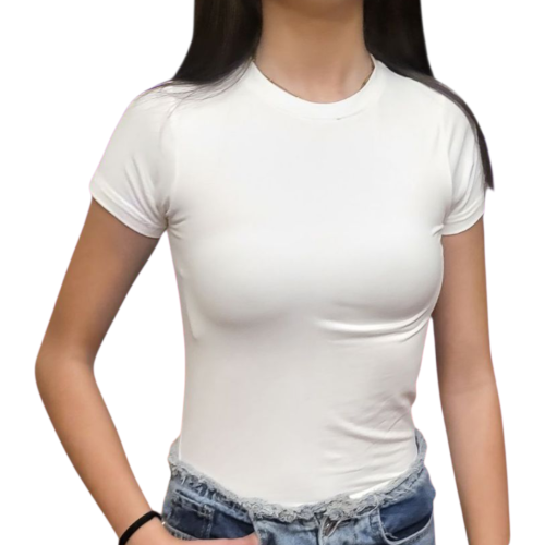 Round neck top-White-S