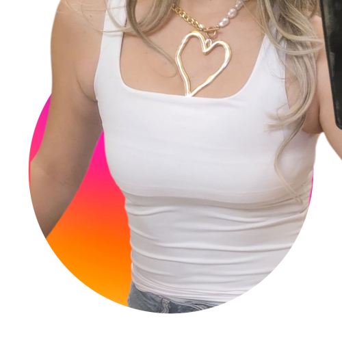 Square Neck basic top-White-S